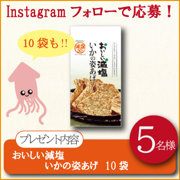 【新Instagramフォローで応募！】おいしい減塩 いかの姿あげ 10袋当たる！！【５名様】